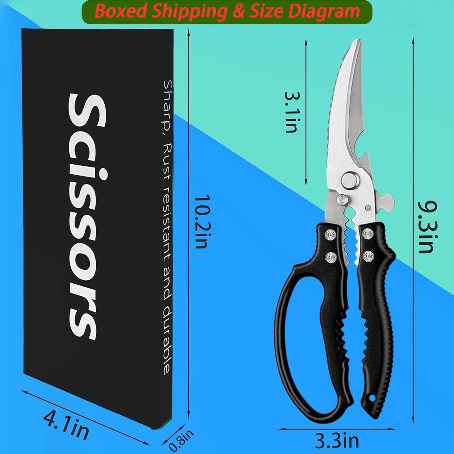 Heavy Duty Poultry Shears, Multi-functional Kitchen Scissors with Anti-slip Handle & Safety Lock, Spring-loaded Dishwasher Safe, Ideal Gift Choice (red)