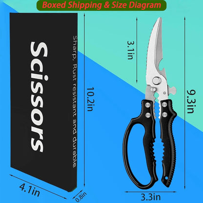 Heavy Duty Poultry Shears, Multi-functional Kitchen Scissors with Anti-slip Handle & Safety Lock, Spring-loaded Dishwasher Safe, Ideal Gift Choice (red)