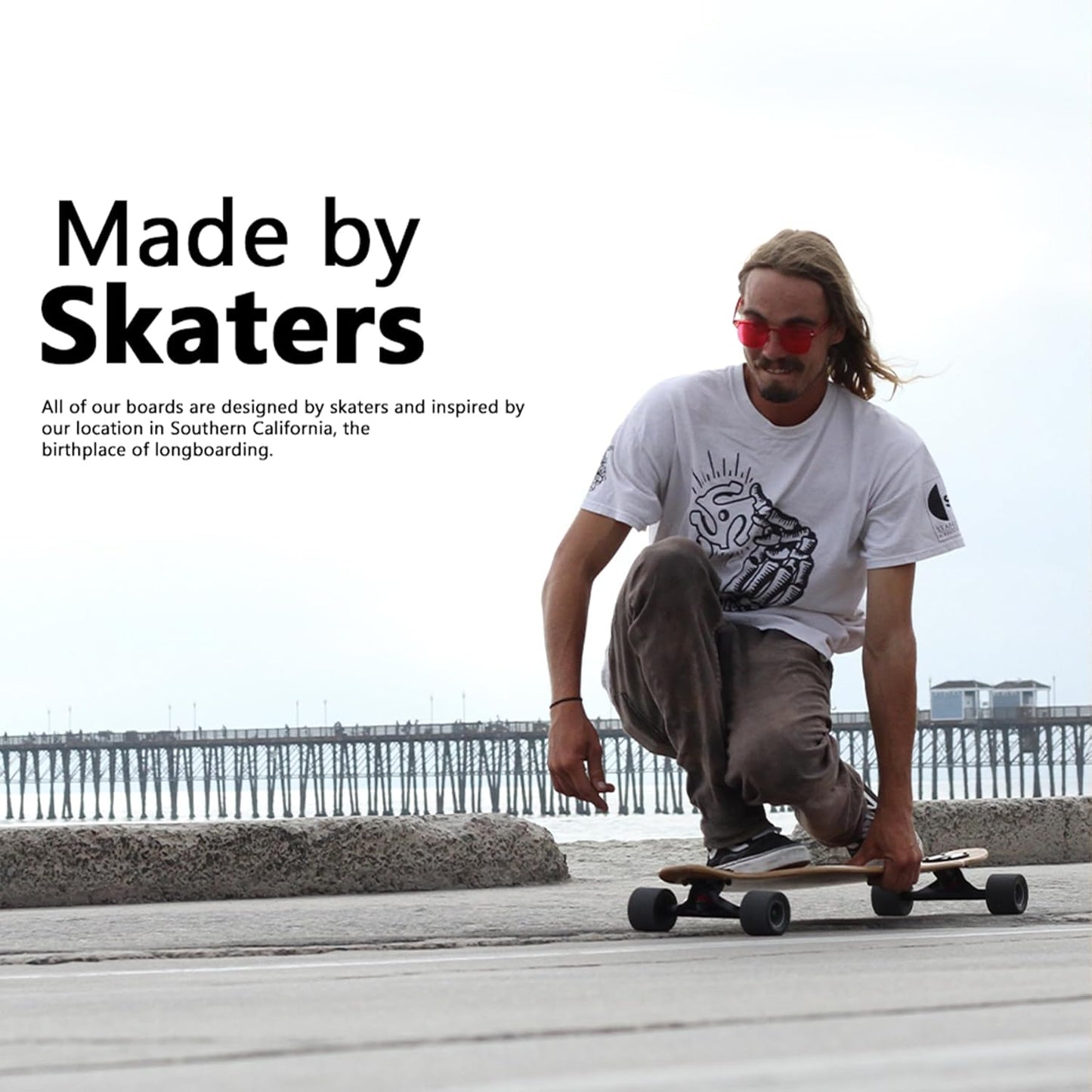 Magneto Longboards Bamboo Longboards for Cruising, Carving, Free-Style, Downhill and Dancing (Bamboo Drop & Fiberglass Through Longboard)