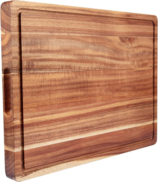 Large Acacia Wood Cutting Boards for Kitchen, 24 x 18 Inch Extra Large Wooden Cutting Board with Juice Groove, Reversible Butcher Block Cutting Board for Meat and Veggies
