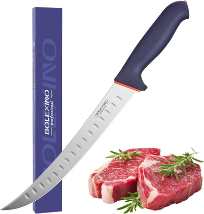 12 Inch Carving Knife, Brisket Slicing Knife with Granton Edge, X50CrMoV15 Stainless Steel Butcher Knife for Meat Cutting, BBQ & Turkey
