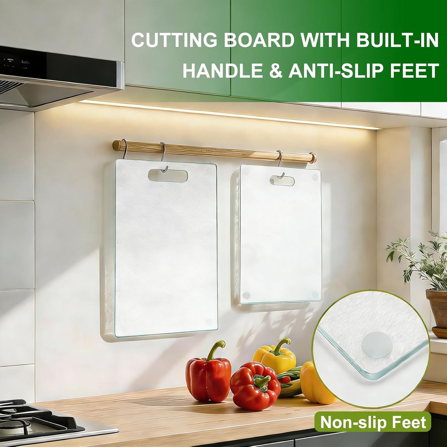 Tempered Glass Cutting Board with Handle, 3PCS Frosted Glass Cutting Board for kitchen counter, Non Toxic, Plastic Free, Scratch Resistant, Dishwasher Safe, Easy to Clean(16"x12"&15"x10"&12"x8")
