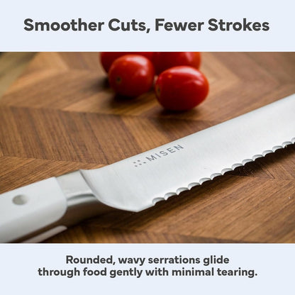 Misen Serrated Bread Knife - High-Carbon Japanese AUS8 Steel - Perfect for Soft Foods, Bread, Pastries, and Fruits - Verstatile Slicer, Razor-Sharp Edge, Durable Blade, Ergonomic Handle - 5", Blue