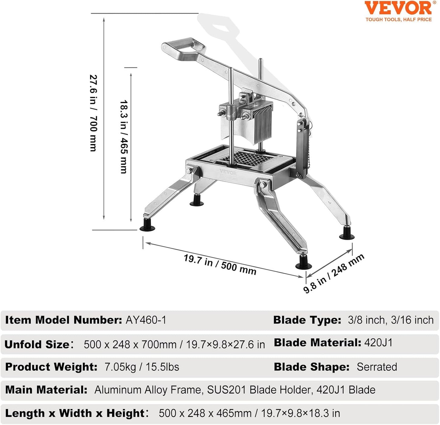 VEVOR Commercial Vegetable Slicer, 1/4 and 1/2 inch Tomato Slicer, Stainless Steel and Aluminum Alloy Vegetable Cutter Slicer, Manual Tomato Slicer with Non-slip Feet, for Tomatoes, Onions, Potatoes