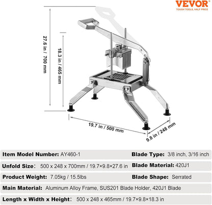 VEVOR Commercial Vegetable Slicer, 1/4 and 1/2 inch Tomato Slicer, Stainless Steel and Aluminum Alloy Vegetable Cutter Slicer, Manual Tomato Slicer with Non-slip Feet, for Tomatoes, Onions, Potatoes