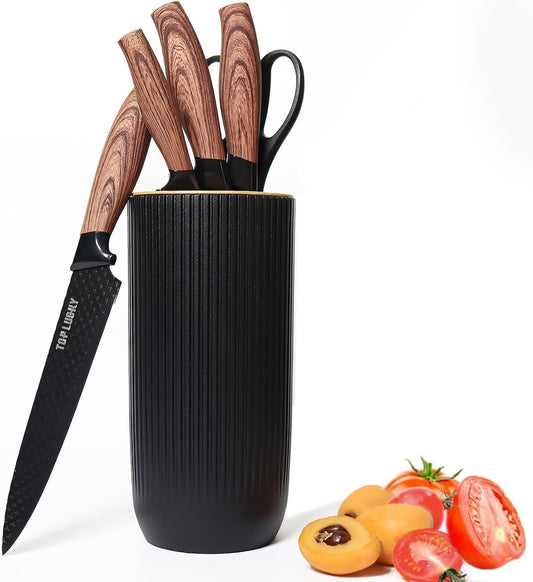 Black Professional 6-Piece Knife Set with Ultra Sharp Stainless Steel Blades and Universal Block
