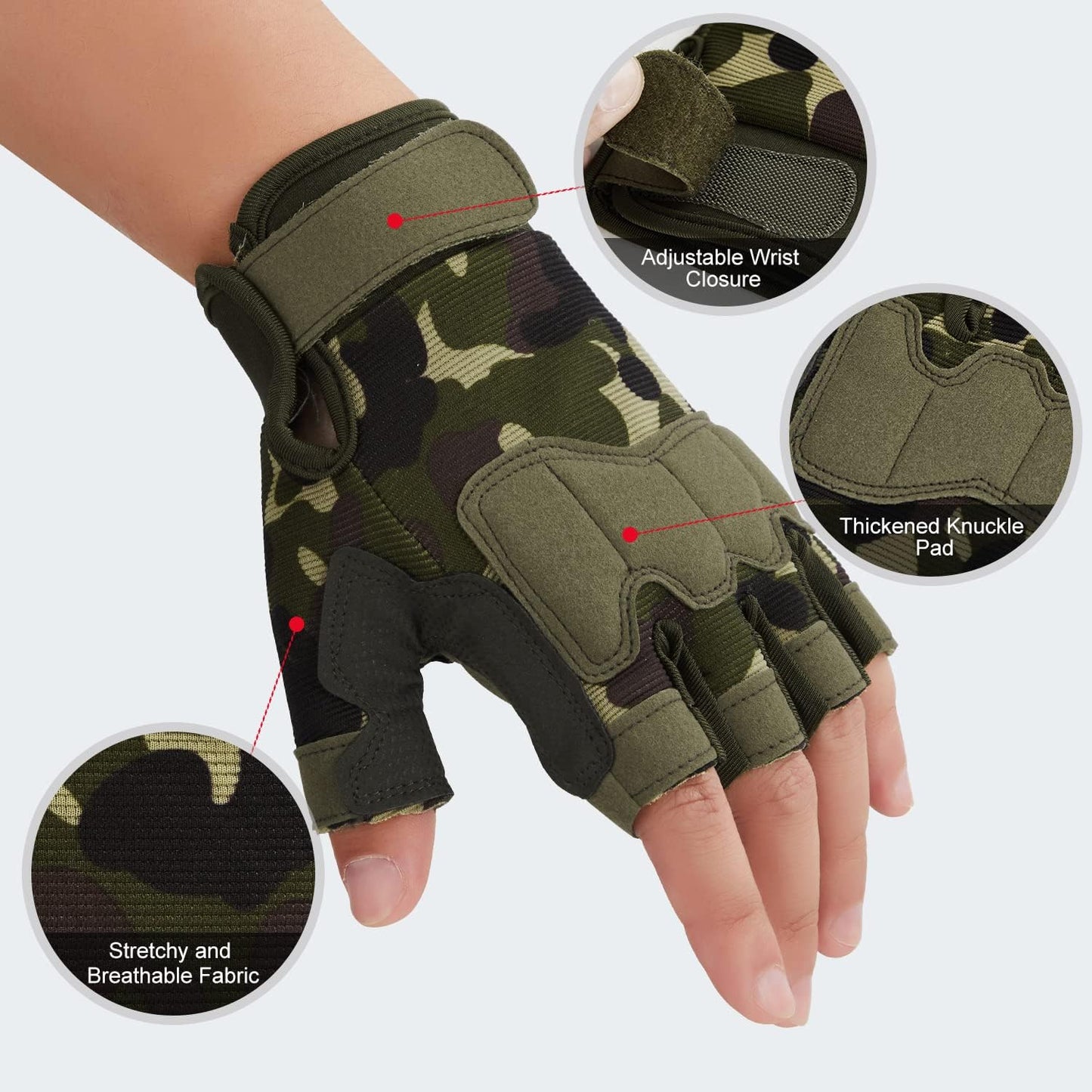 FIORETTO Fingerless Workout & Exercise Gloves for Gym, Weight Lifting, Airsoft, Shooting, Hunting, Hiking, Cycling, Driving, Motorcycle, Climbing M210603