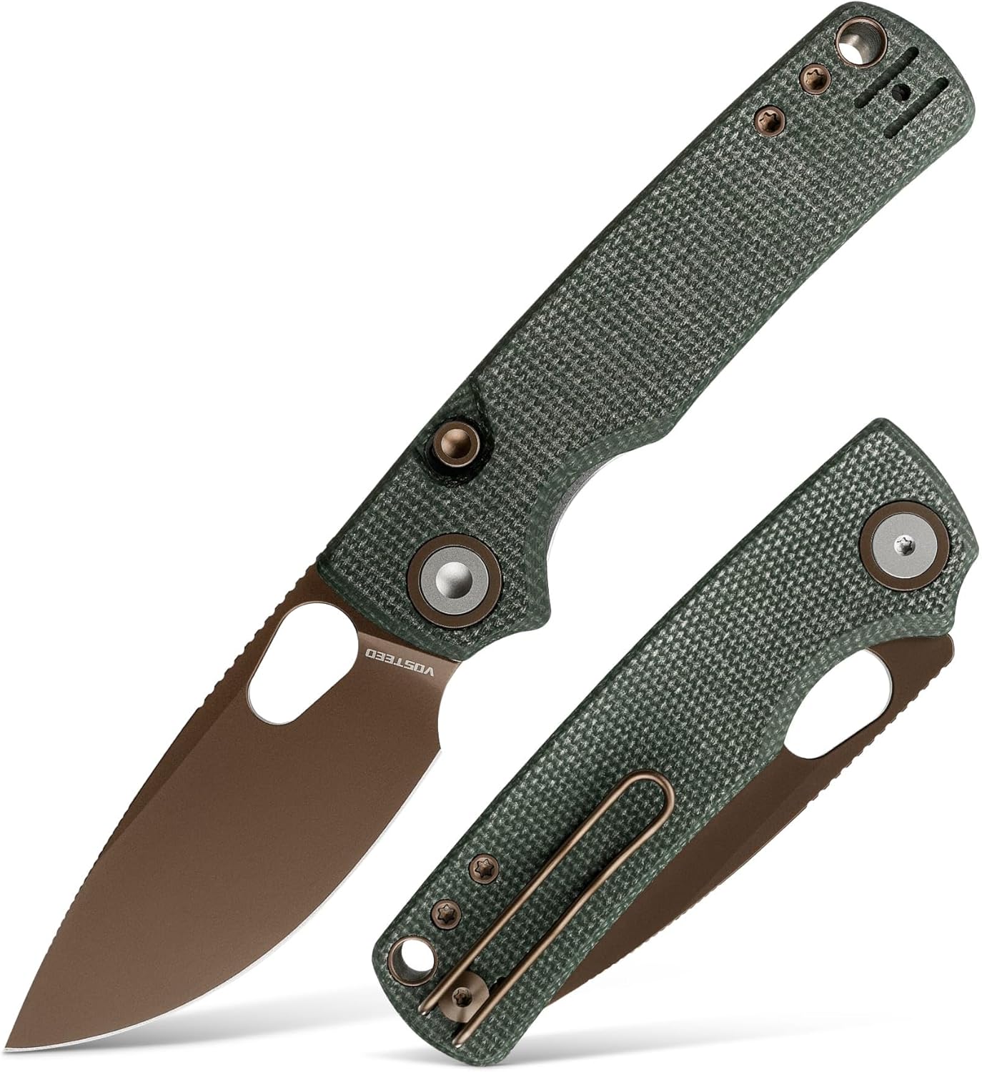 Vosteed EDC Knife, 2.99" 14C28N Steel Wider Blade, Green Micarta Handle Top Liner Lock, Folding Pocket Knives with Clip for Men & Women, Survival Camping - Porcupine A2603