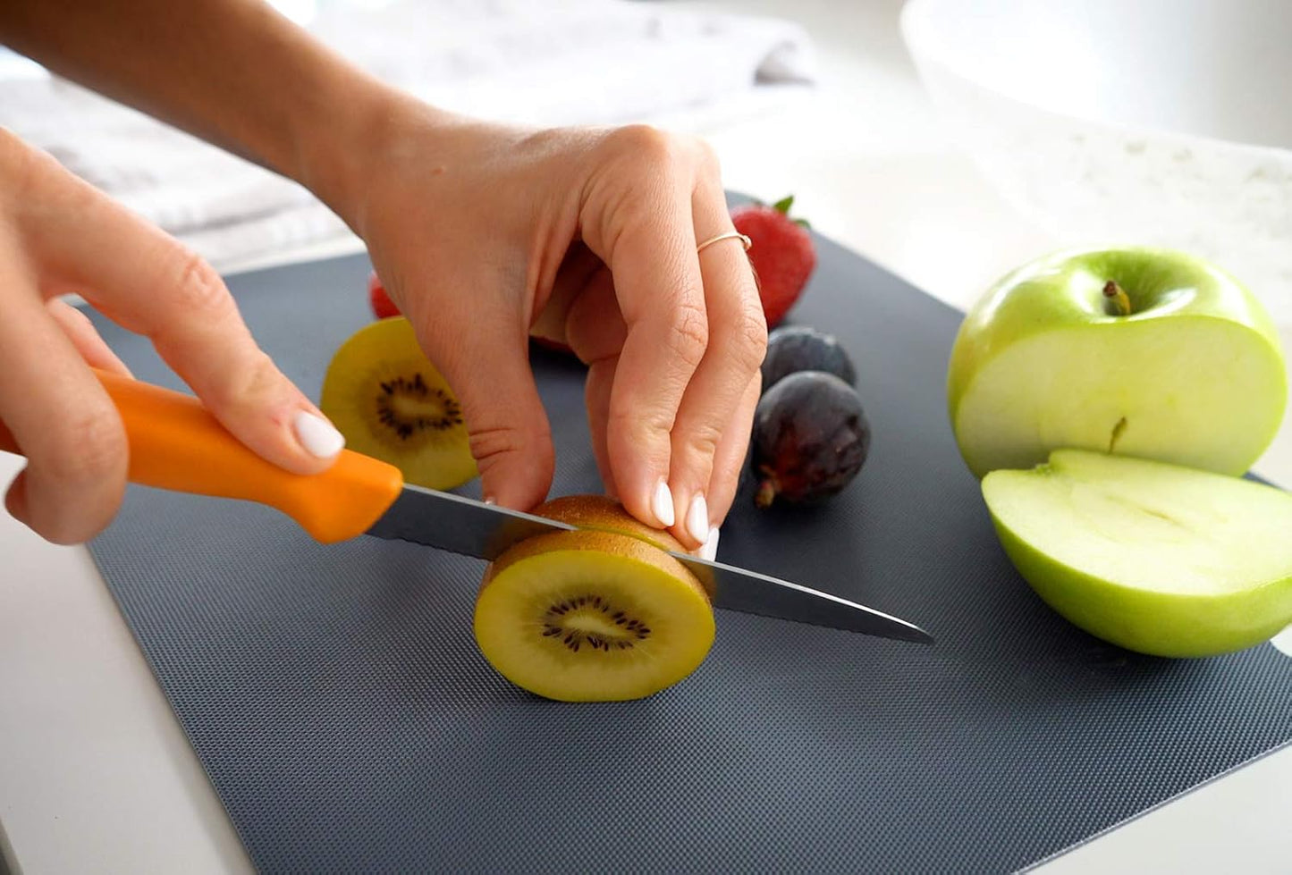 Dexas Heavy Duty Cutting Board Grippmat, Flexible Cutting Boards for Kitchen, Set of 4, Non Slip Plastic Board Cutting Mat Small Size 5.5 x 8, Blue, Green, Yellow, Red Set, Kitchen Gadgets
