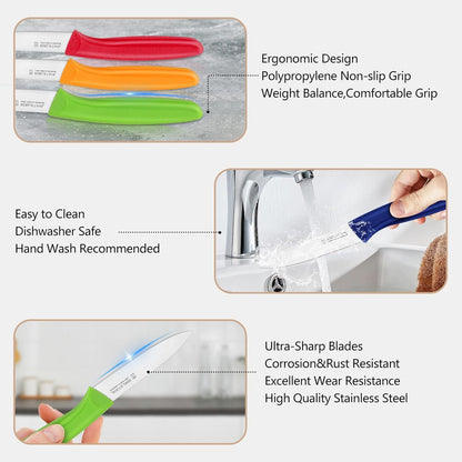 Paring and Garnishing Knife,Fruit Knife Set,12 Pieces Stainless Steel Paring Knives,Straight Edge Small Knife Set for Cutting Fruits and Vegetable,Spear Point,Ergonomic Handle,Multicolor