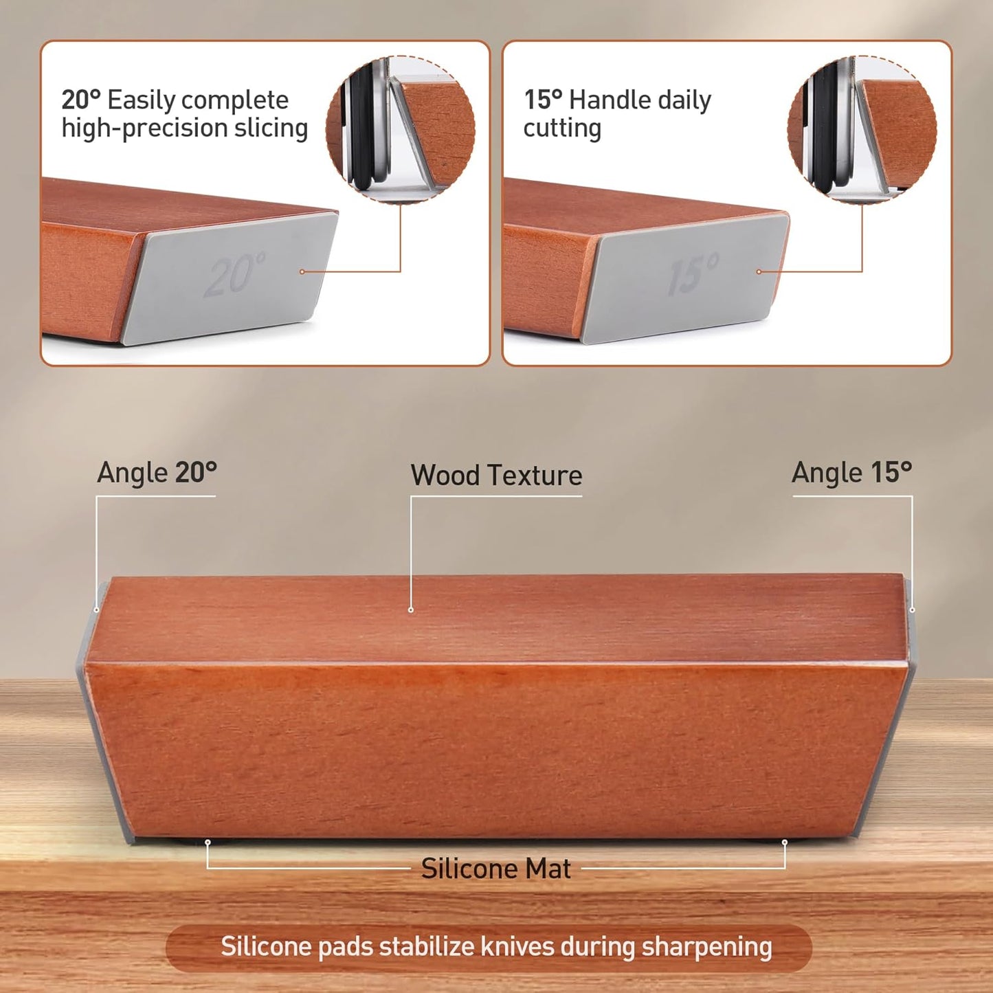 Rengue Rolling Knife Sharpener Kit, Diamond Coated Tool with N52 Super Magnetic 15° to 20° Angles Beech Wood Base 400/1000 Grit Grinding for Kitchen Knives Any Steel Hardness