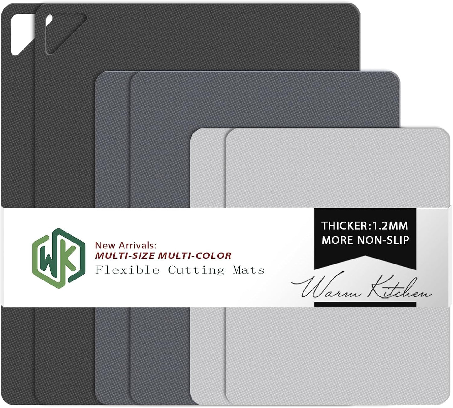 WK Flexible Plastic Cutting Boards Mats for Kitchen, Flexible Non Slip Cutting Mat, Thin Cutting Sheets, BPA Free, Dishwasher Safe, Multi Sizes