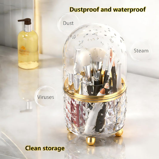 GOTOBA 360° Rotating Dust-Proof Multi-Purpose Storage Organizer - Perfect for Silverware, Utensils (Forks, Knives) & Makeup Brushes, Countertop Holder for Kitchen & Vanity