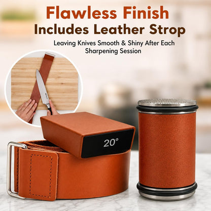 Rolling Knife Sharpener with Leather Strop - Knife Sharpening with Industry Diamonds and Ceramic Discs - Knife Sharpener Kit - Knife Sharpener Kit with 15 & 20 Degree Sharpening