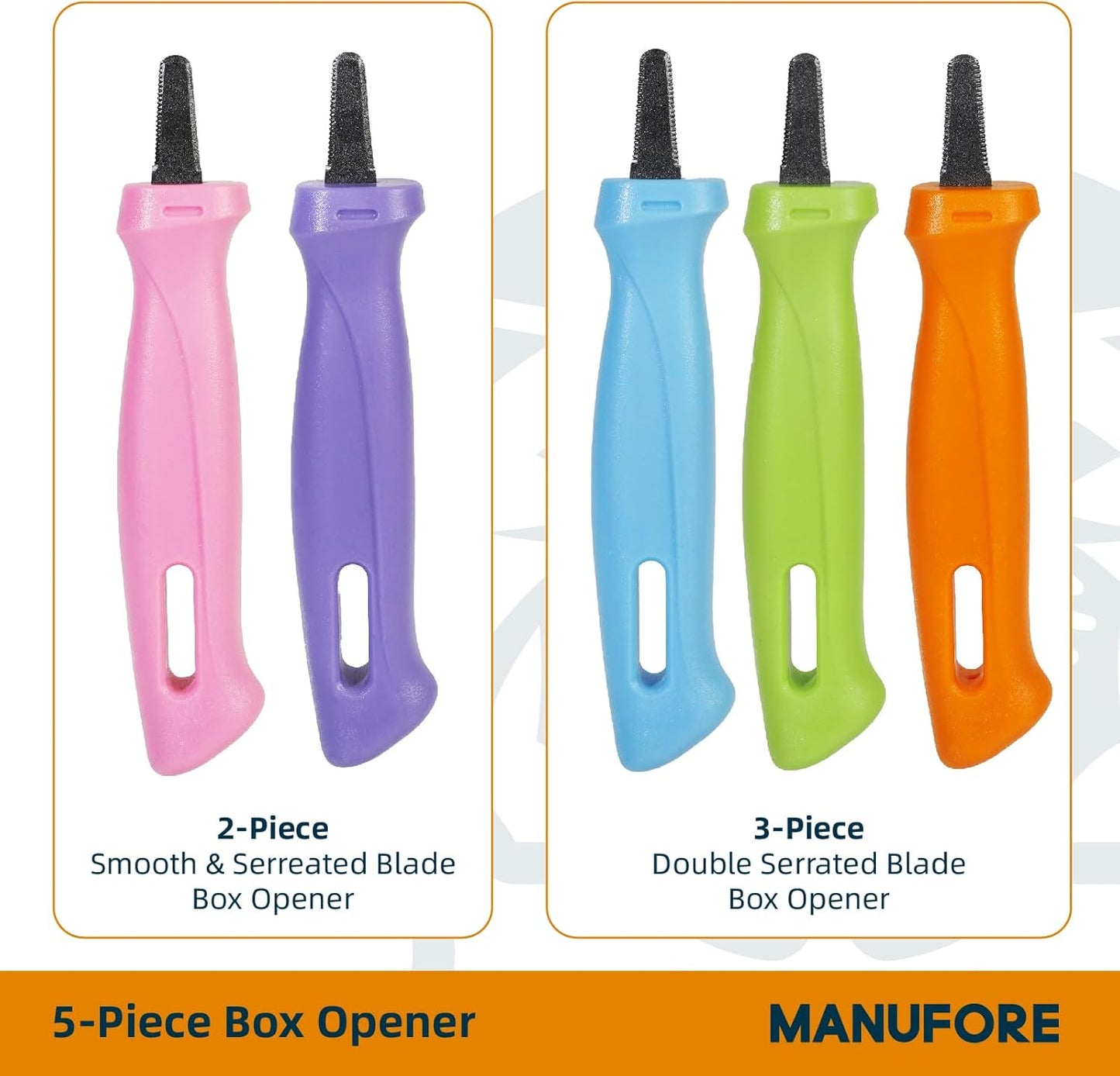 MANUFORE 2-Pack Safety Box Opener with Non-Stick Coated Serrated Blades Box Opener for Cardboard and Packages Cuts