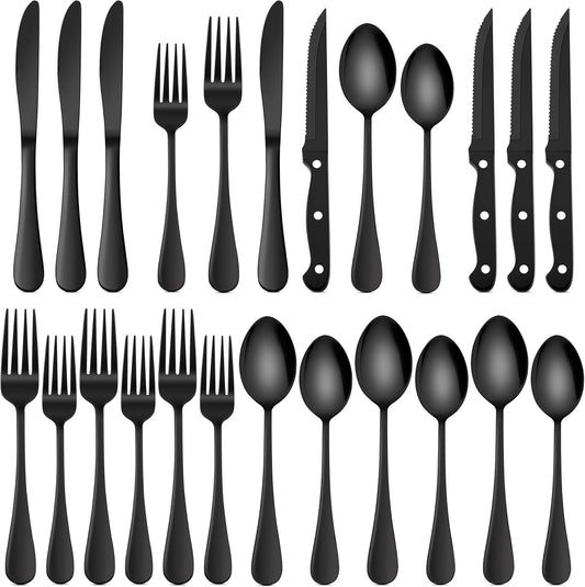 HaWare 48-Piece Silverware Set with Steak Knives, Stainless Steel Flatware Set for 8, Mirror Polished Cutlery Tableware Set, Eating Utensils Include Knife Fork Spoon for Home Kitchen, Dishwasher Safe