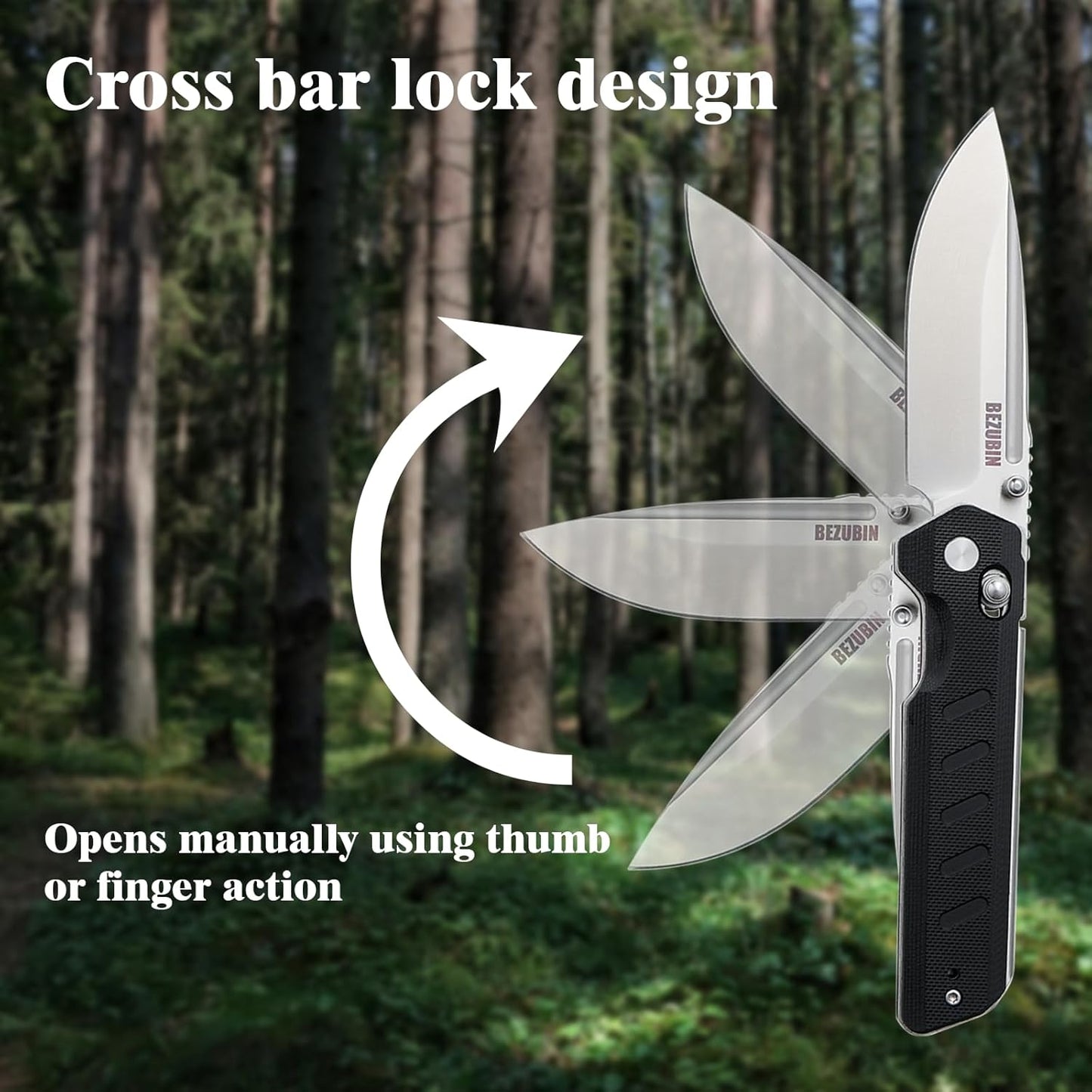 Folding Pocket Knife 3.25" VG10 Blade EDC Folding Knife with Safety Axis Lock Black G10 Handle Hunting Camping Knife with Thumb Stud Opener