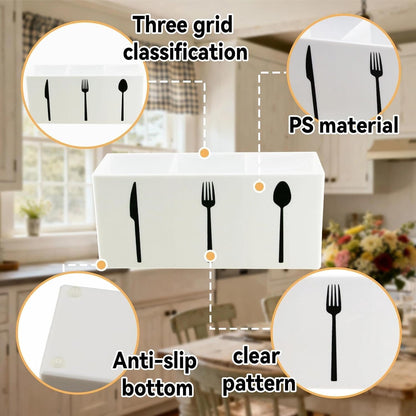 Utensil Holder,Kitchen Countertop Organizer,Silverware Organizer,3 Compartments Silverware Caddy,Plastic Utensil Holder, Large Capacity Cutlery, Spoon, Fork, and Knife Rack (White)