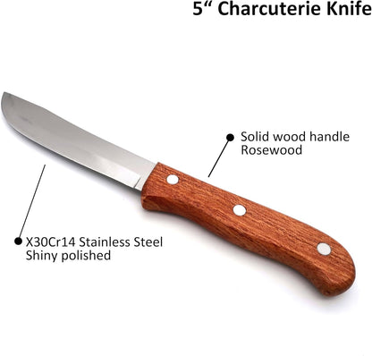 Kitchen Utility Knife 5 Inch - MATTSTONE HILL Charcuterie Knife, Carving Tools, Sausage Knife, Meat Knives, High Carbon Steel, Wood Handle