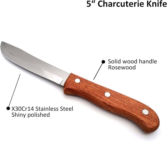 Kitchen Utility Knife 5 Inch - MATTSTONE HILL Charcuterie Knife, Carving Tools, Sausage Knife, Meat Knives, High Carbon Steel, Wood Handle