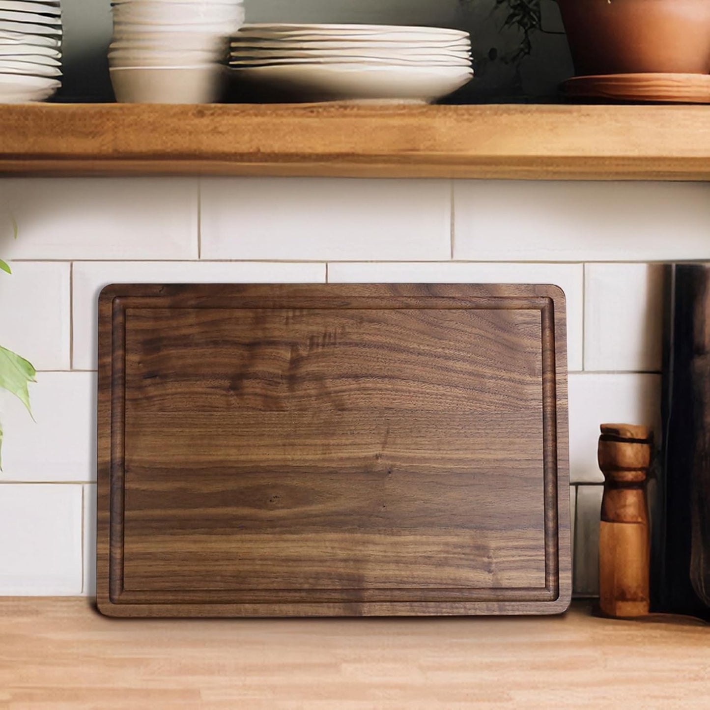 Casual Home Delice Rectangle Juice Drip Groove Cutting Board 15.5"Wx11"Dx0.75"H, Walnut