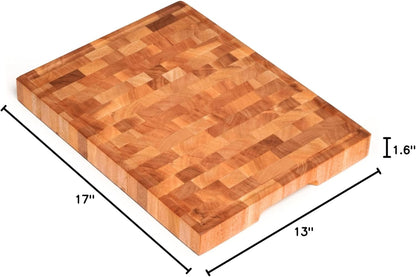 SHUMARU Mahogany End Grain Cutting Board, 17×13×1.6 in – Handmade Butcher Block, Knife-Friendly, Juice Groove, Non-Slip Feet