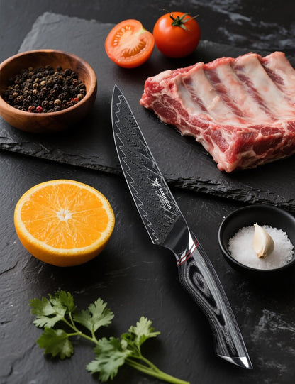 3.5 Inch Paring Knife - Fruit and Vegetable Peeling Knives, Black Damascus Steel with Ergonomic Handle - MIAO Series