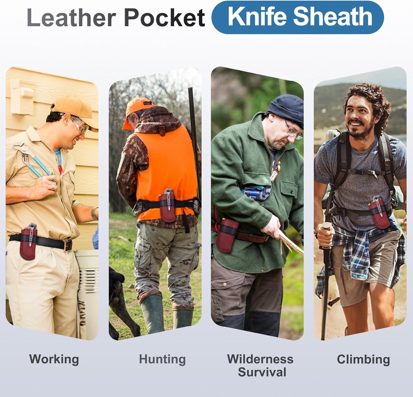 Leather Knife Sheath Belt Series - Durable, Well Made, Nice Leather, Easy and Quick Access to the Knife, Suitable for Most Folding Knives, Darkbrown