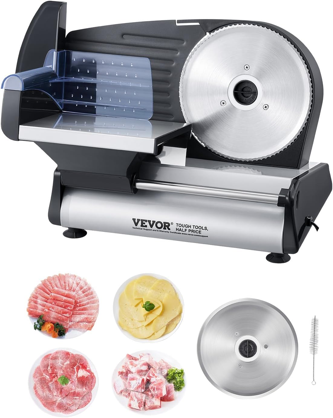 VEVOR Meat Slicer, 7.5 inch Electric Deli Food Slicer, 180W Meat Cutter with two Premium SUS420 Blades, 0-0.6 inch Adjustable Thickness, ETL Certified Food Slicer Machine for Home Use