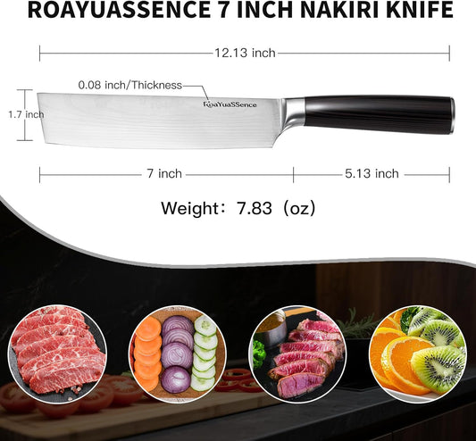 Premium 7" Nakiri Vegetable Knife - Razor Sharp High-carbon Stainless Steel, Ergonomic Wood Handle - Japanese Style Chopper for Precision Slicing, Gift Box Included