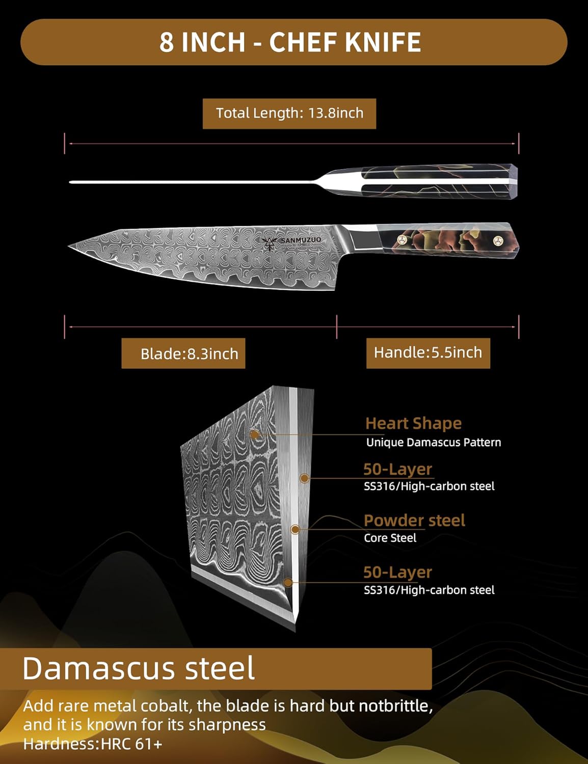 Bird Beak Paring Knife 3.5 Inch, Professional Kitchen Peeling Knife, Ultra Sharp Damascus Powder Steel with Full-tang Resin Handle, Bi Series