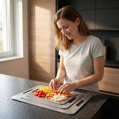 Titanium Cutting Board Set of 3, Upgraded 100% Pure Titanium Cutting Boards for Kitchen, Double Sided Food Grade Non Stick Chopping Cutting Boards for Cutting Meats Fruits Vegetables (3Pcs-S+M+L)