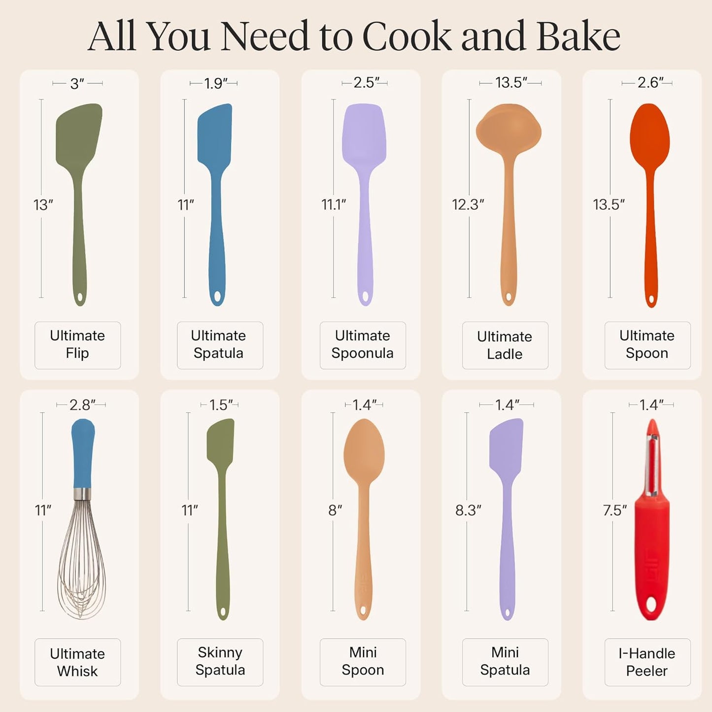 GIR: Get It Right 5 Piece Silicone Ultimate Kitchen Utensils Set - Ladle, Spatula, Flip, Spoon & Spoonula - Non-Toxic Cooking Utensils for Nonstick Cookware, Cooking and Baking - Red