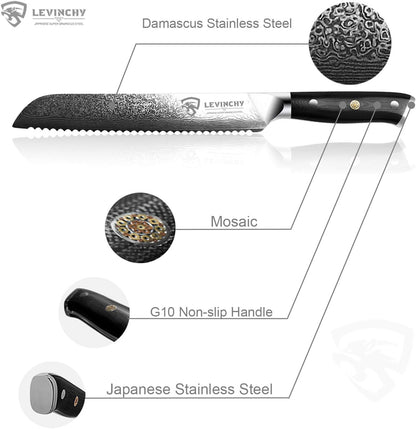 8 inch Japanese Gyuto Chef Knife, 440C Japanese Damascus Steel, Ultra-durable Steel with Superior Blade Retention, Professional Hand Forged Cooking Knife, Professional Chefs and Home Cooks