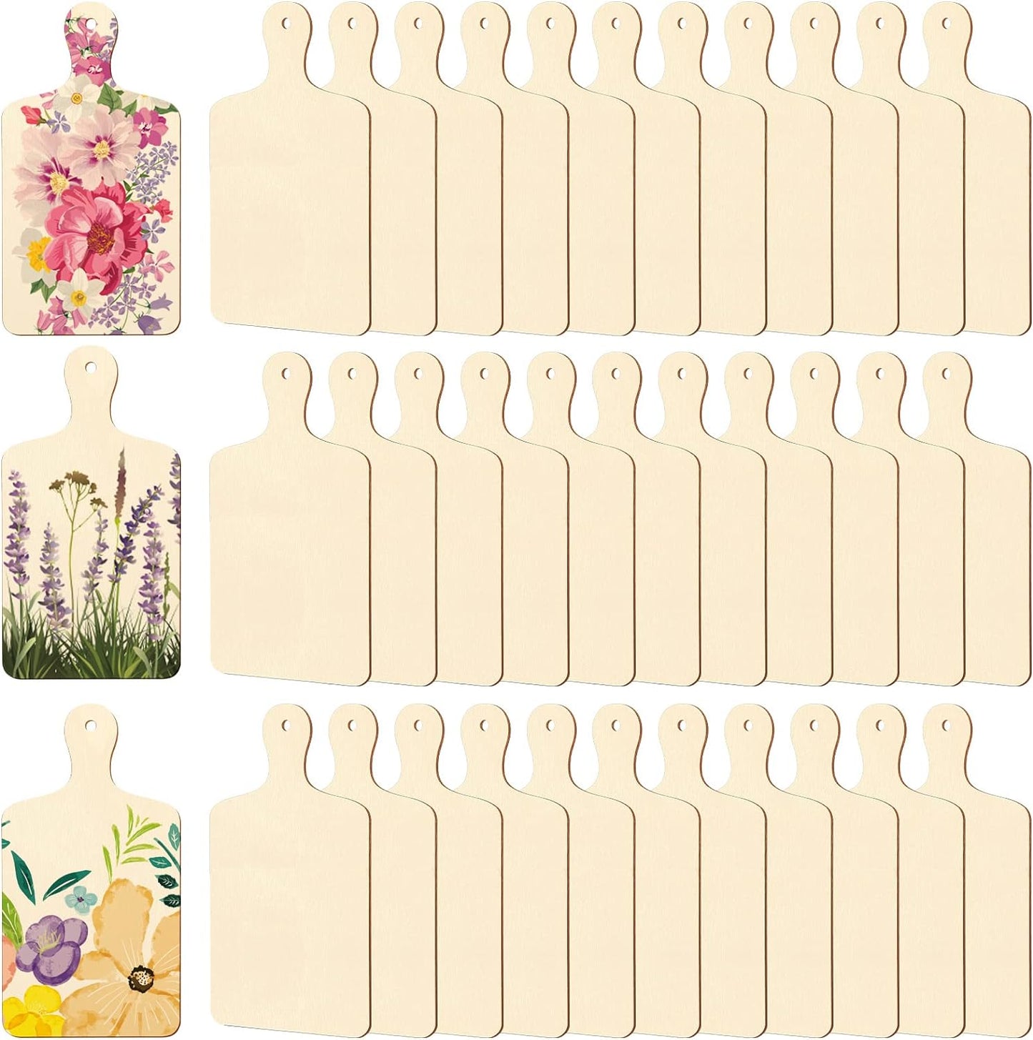 36 Pcs Wooden Mini Cutting Board with Handle Unfinished Wood Craft Mini Charcuterie Boards Paddle Blank Small Chopping Plank for DIY Kitchen Cooking Vegetables Decor(9.4 x 5.1 Inch)