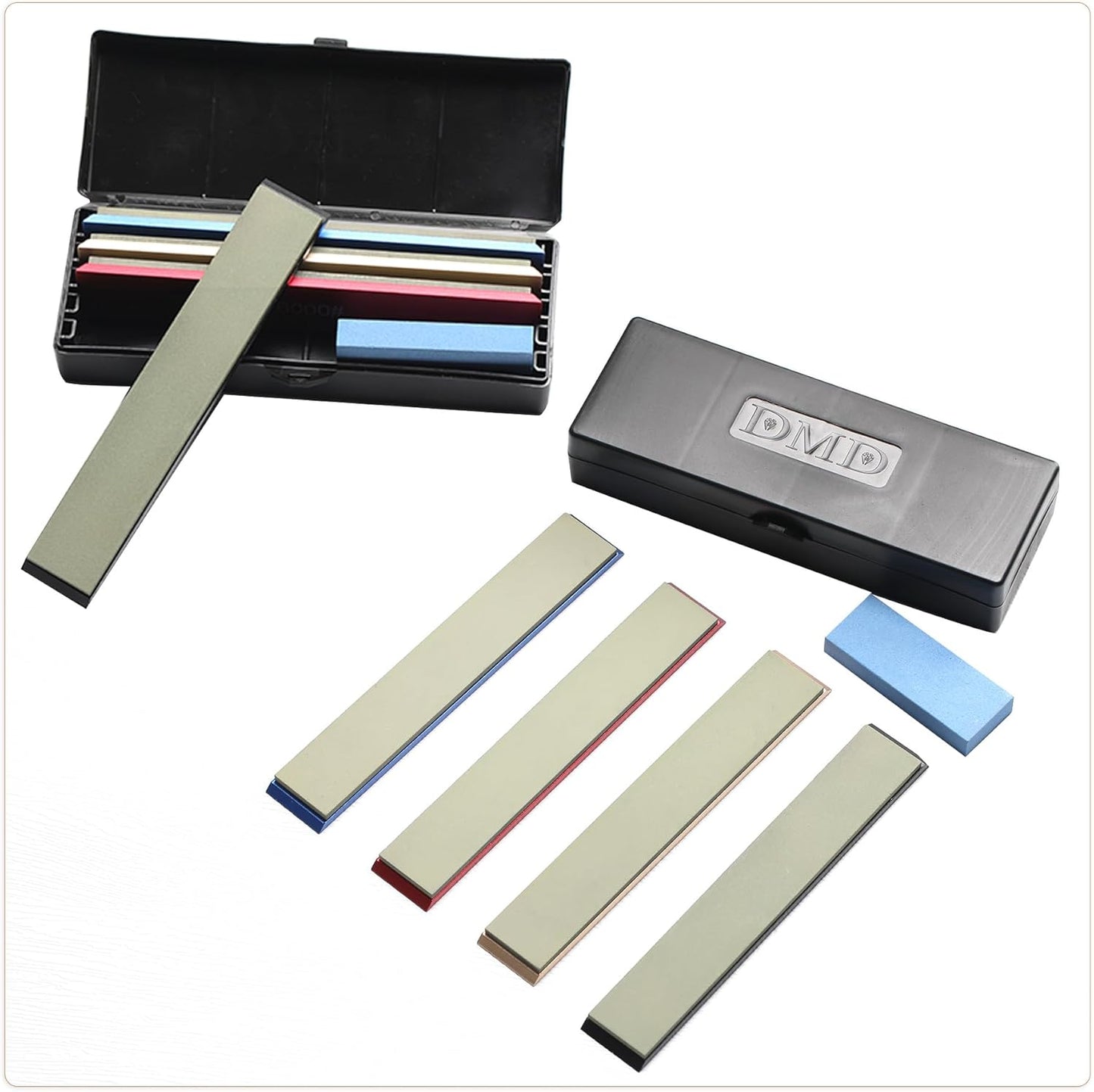 DMD 4-Piece Diamond Sharpening Stone Set Safe Whetstone Set Diamond Grinding Stone Knife Sharpeners Tool Kit for Kitchen Hunting (Resin)