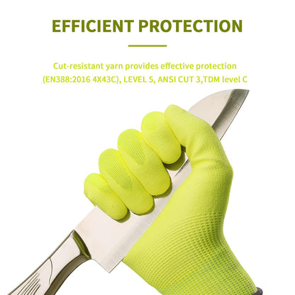 6 Pairs Cut Resistant Gloves, CE Level 3 ANSI CUT 3 Protective Cutting Work Gloves for Women and Men, Firm Grip Construction Mechanics Gloves and Gardening Gloves(Yellow,XL)