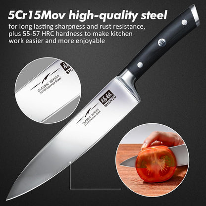 SHAN ZU 3Pcs BBQ Carving Knife Set with Sheath – for Turkey, Meat, BBQ, Brisket, Razor Sharp Slicing Knife, Professional 5Cr15MoV Stainless Steel, Ergonomic Full Tang Wood Handle, Gift Box Included