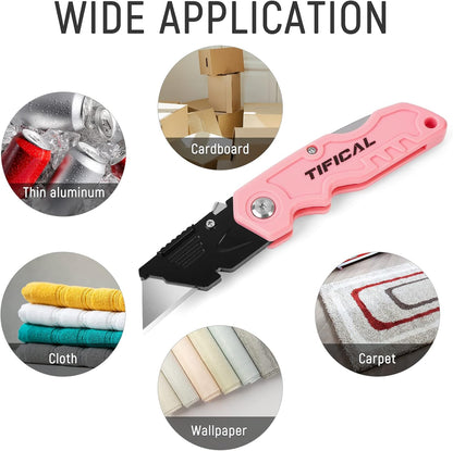 4 Pack Box Cutter Folding Utility Knife, Extra 10 Blades Included, Quick Change Blades, Lock-Back Design, Box Cutters for Carton, Cardboard, Boxes, Razor Knife Box Opener