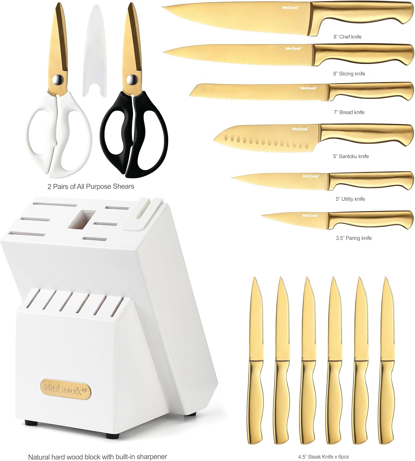 McCook® Knife Sets,German Stainless Steel Knife Block Sets with Built-in Sharpener