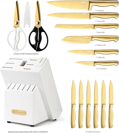 McCook® Knife Sets,German Stainless Steel Knife Block Sets with Built-in Sharpener