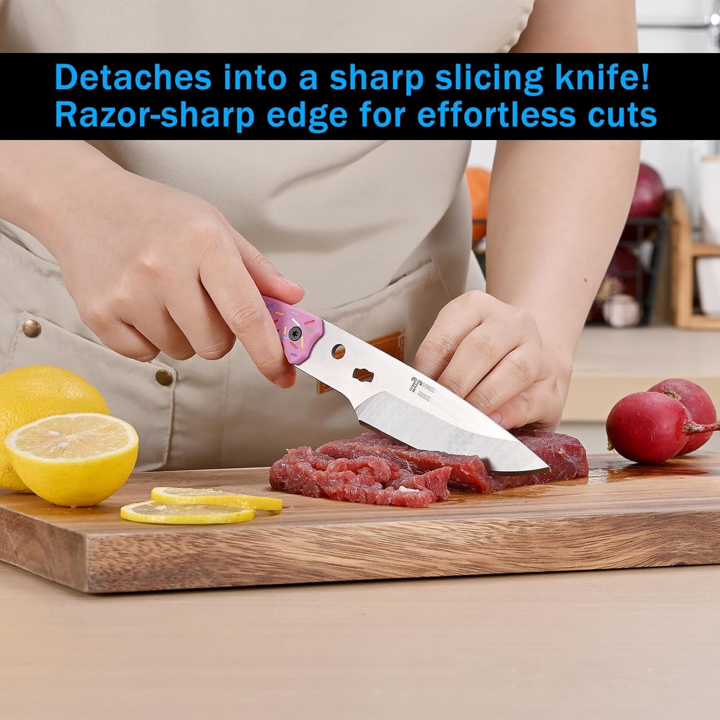 Heavy Duty Kitchen shears, all Purpose shears for food, Poultry Scissors, Stainless Steel Kitchen Scissors for camping, baking G10 Donut Pink