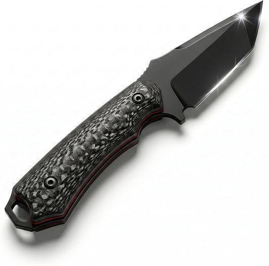 Compact Fixed Blade EDC Knife, D2 Steel Blade, Ultra Lightweight 3.6 oz, 3.5 in Full Tang Outdoor Utility Tool with Carbon Fiber Handle & Kydex Sheath for Camping Hiking Everyday Carry