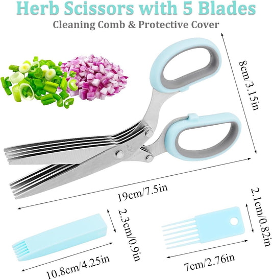 Garlic Press & Herb Scissors Set, 6 Pcs Kitchen Gadgets With Garlic Mincer & Kitchen Scissors for Herbs, Professional 5-Blade Kitchen Shears Garlic Press Tool Silicone Garlic Peeler & Brush