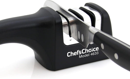 Chef'sChoice Professional Manual Knife Sharpeners AngleSelect for 15- and 20-Degree Straight-Edge and Serrated Knives with Diamond Abrasives Precise Angle Control & Compact Footprint, 2-Stage, Black
