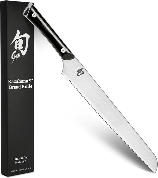 Shun Kazahana 9" Bread Knife, Handcrafted Japanese Serrated Knife, AUS10A Stainless Steel Blade, Pakkawood Handle, Slicing Tool for Professional and Home Chefs