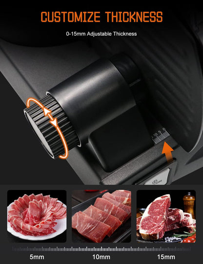 200W Meat Slicer Machine for Home Use,Deli Slicer with 2 Removable 7.5'' Stainless Steel Blades,Adjustable Dial for 0-15mm,Electric Food Slicer for Meat,Bread,Easy to Clean (200W+2 Blades+Silver)