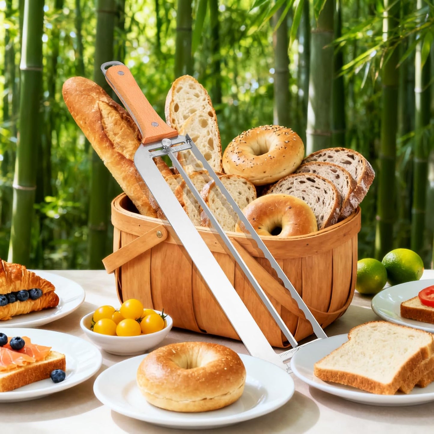 Adjustable Bread Slicer for Homemade Bread - Upgrade Manual Sourdough Bread Knife with Thickness Guide, Bread Bow Cutter with Serrated Stainless Blade for Baguettes, Gift for Baker, Ambidextrous Use