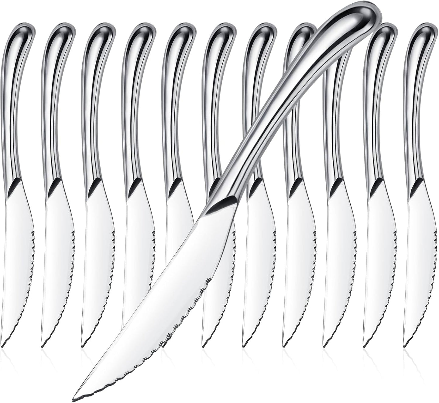 Nice Kitchen Steak Knives Set of 6, Sharp Serrated Steak Knives with Solid Handle, Premium High Carbon Stainless Steel Steak Knife Set