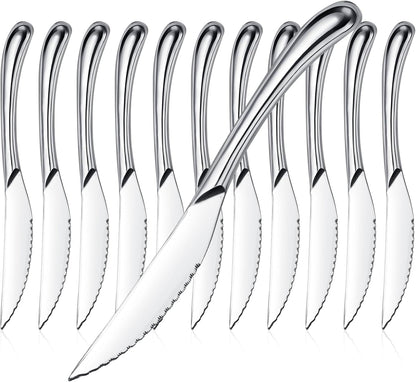 Nice Kitchen Steak Knives Set of 6, Sharp Serrated Steak Knives with Solid Handle, Premium High Carbon Stainless Steel Steak Knife Set